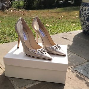 Brand New Jimmy Choo Metallic Leather w Crystals
